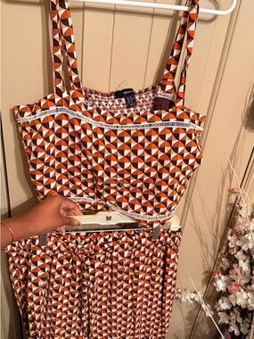 Forever 21 Rust and White Geometric crop top and pant Set